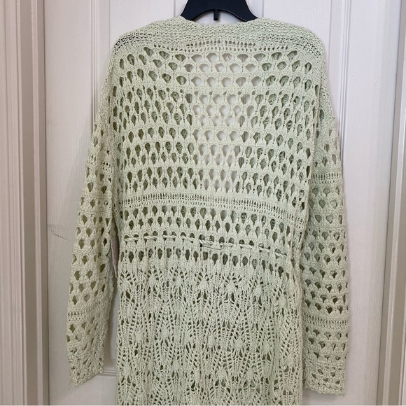 Free People New Size S Sweet Talker Boho Long Crochet Knit Cardigan Honeydew - Picture 10 of 16